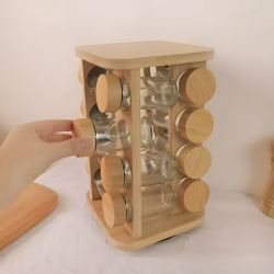 Rotating Spice Rack with 16 Glass Jars